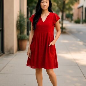 JODIFL Red Flutter Sleeve Smocked Sundress